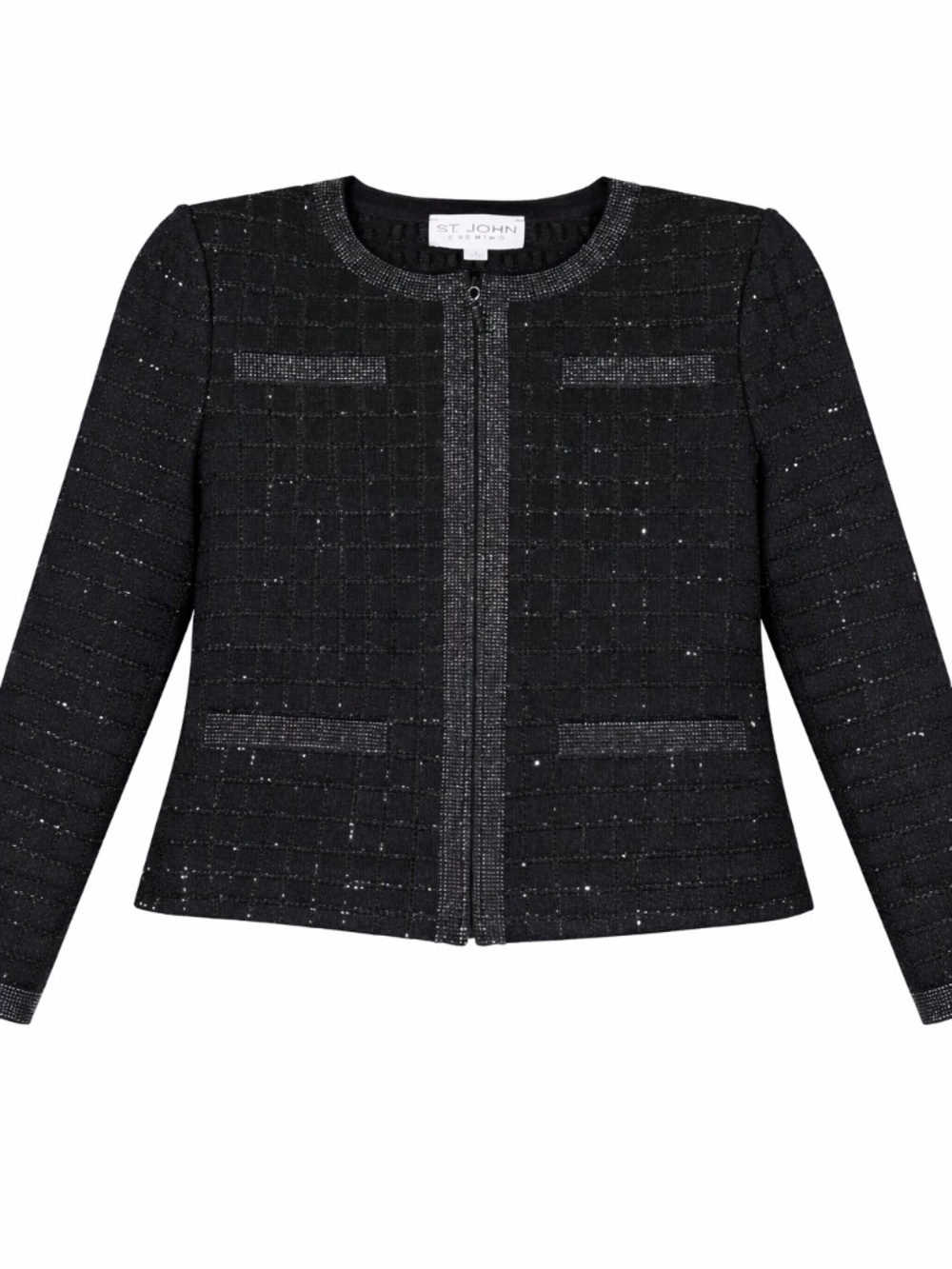 St John Evening Santana Knit Skirt Suit Set Black Metallic Sparkle Size 4 USA - Picture 3 of 14